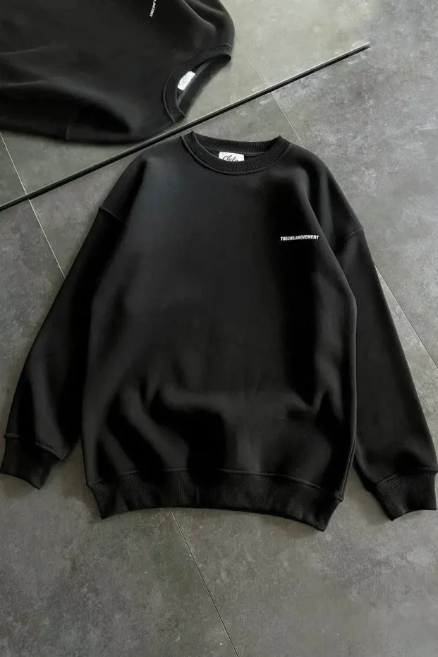 Jina Reş Oversize Bisîklet Yaka Çapkirî Pembû Sweatshirt 4