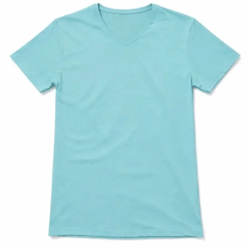 Girls Turquoise V-Neck Printed Cotton T-Shirt