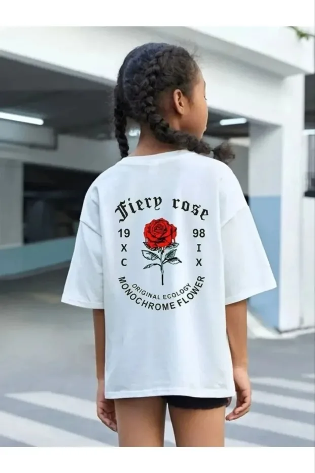 Çocuk Beyaz Oversize Baskılı Yuvarlak Yaka T-Shirt 2
