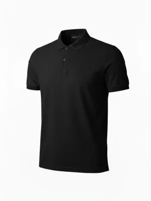 Bluzë për meshkuj e zezë Regular Fit me pëlhurë Pike dhe jakë polo me kopsa