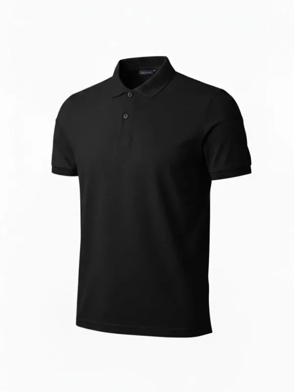 Bluzë për meshkuj e zezë Regular Fit me pëlhurë Pike dhe jakë polo me kopsa 1