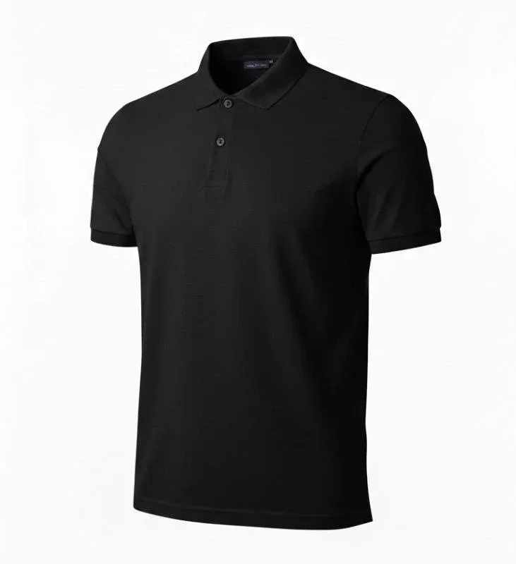 Bluzë për meshkuj e zezë Regular Fit me pëlhurë Pike dhe jakë polo me kopsa