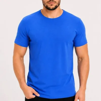 Tîşorta Mêran a Bi Qurmê Bisîkletê ya Slim Fit a Bi Çapê, Rengê Şînê 2