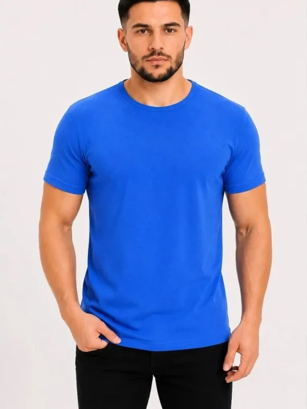 Tîşorta Mêran a Bi Qurmê Bisîkletê ya Slim Fit a Bi Çapê, Rengê Şînê 2