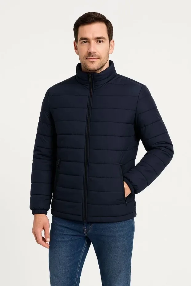 Men's Navy Water-Repellent Quilted Lined Zippered Bomber Jacket 3