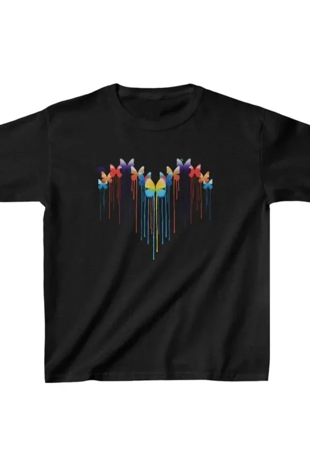 Dječja crna oversize printana biciklistički ovratnik majica 1