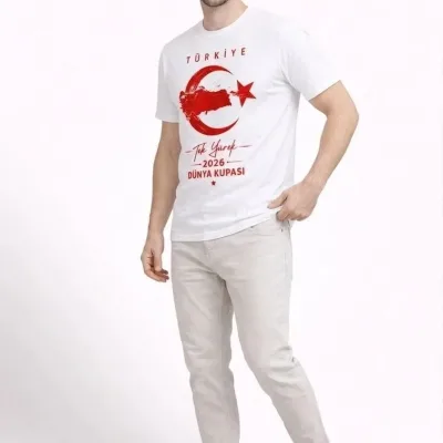 Man White Turkey Moon Star Printed Fan Jersey T-Shirt 2