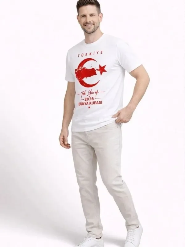 Man White Turkey Moon Star Printed Fan Jersey T-Shirt 2