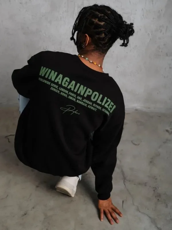 Férfi Fekete Oversize Kerékpárnyakú 3 Szálas Pamut Nyomott Sweatshirt 4