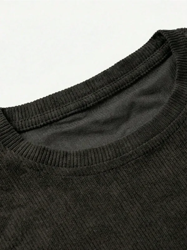 შავი Oversize ნეკნიანი 100% ბამბა Premium T-მაისური 4