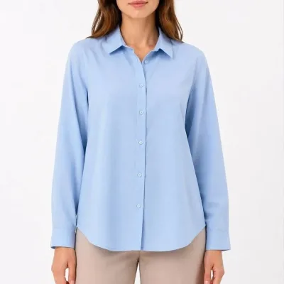 Women's Light Blue Regular Classic Collar Button Down Long Sleeve Shirt 1