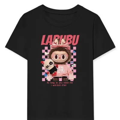 Devojčica Crna Labubu Print Oversize Majica 1
