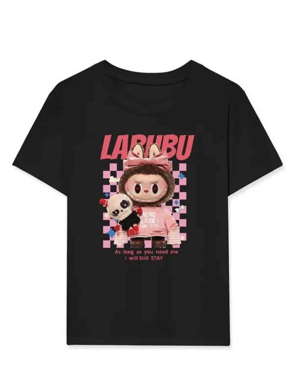 Devojčica Crna Labubu Print Oversize Majica 1
