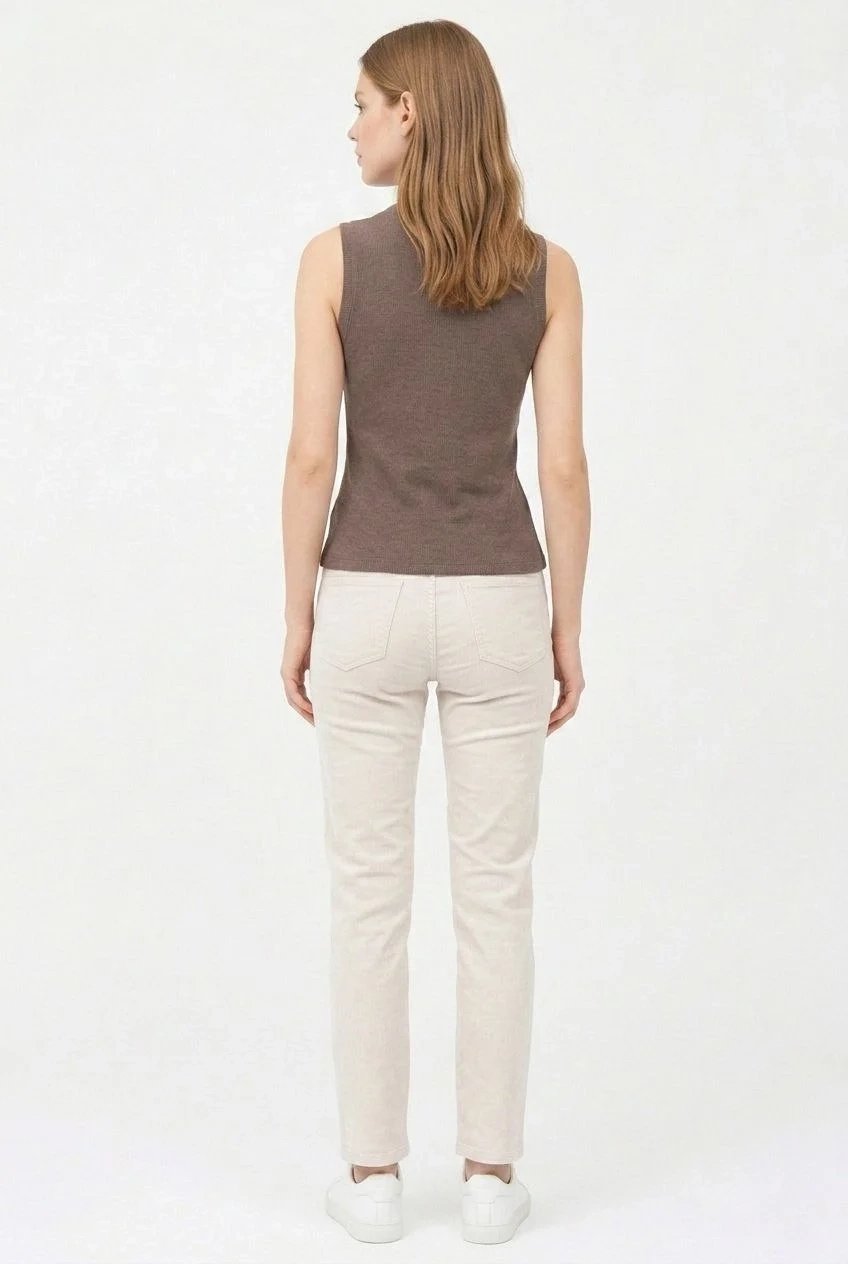 Women's Brown Ribbed Half Turtleneck Bodysuit Blouse 5