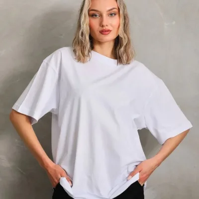 Women's White Solid Jersey Short Sleeve T-Shirt 2