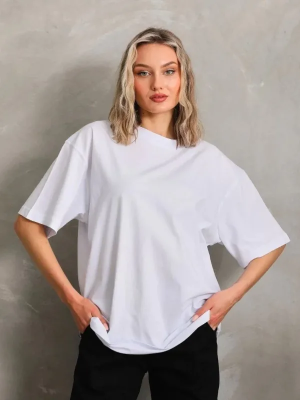 Women's White Solid Jersey Short Sleeve T-Shirt 2
