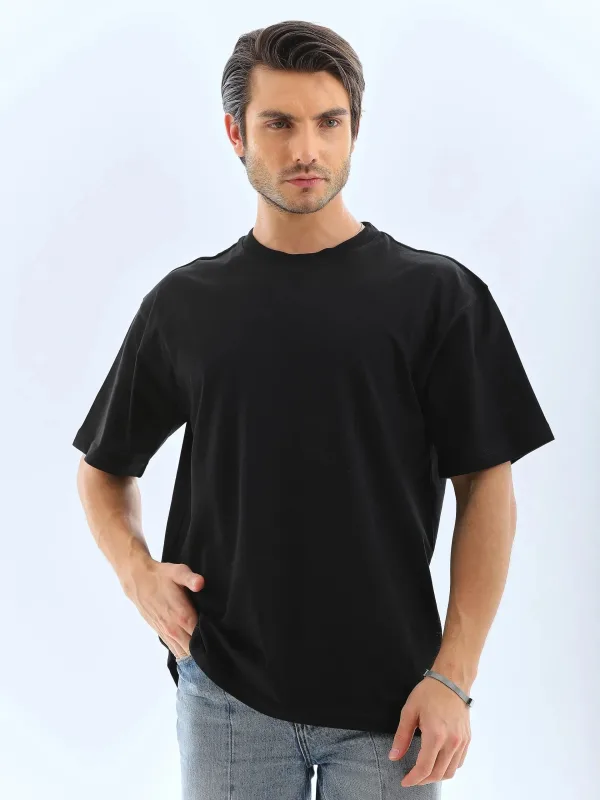 Ανδρικό Μαύρο Oversize Ποδηλατόλαιμο Απλό Καλοκαιρινό T-shirt 7