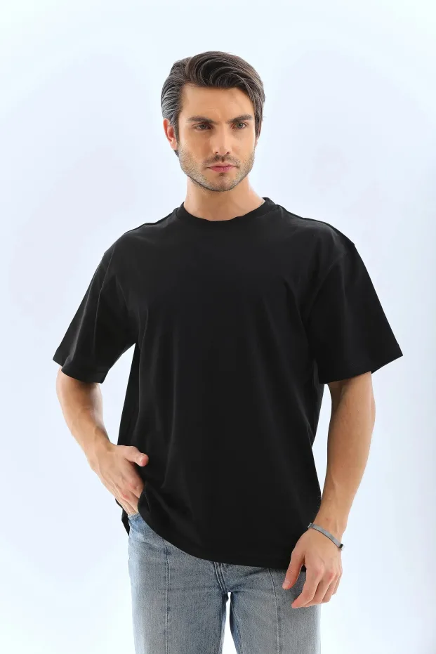 Bărbați Negru Oversize Guler Bicicletă Tricou Simplu de Vară 7