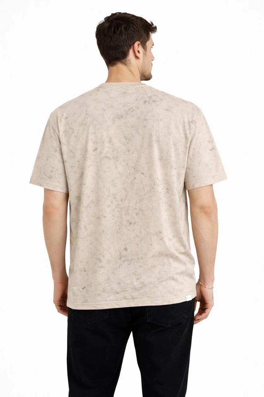 Ανδρικό Μπεζ Oversize Acid Wash Ποδήλατο Λαιμόκοψη Μπλουζάκι 2