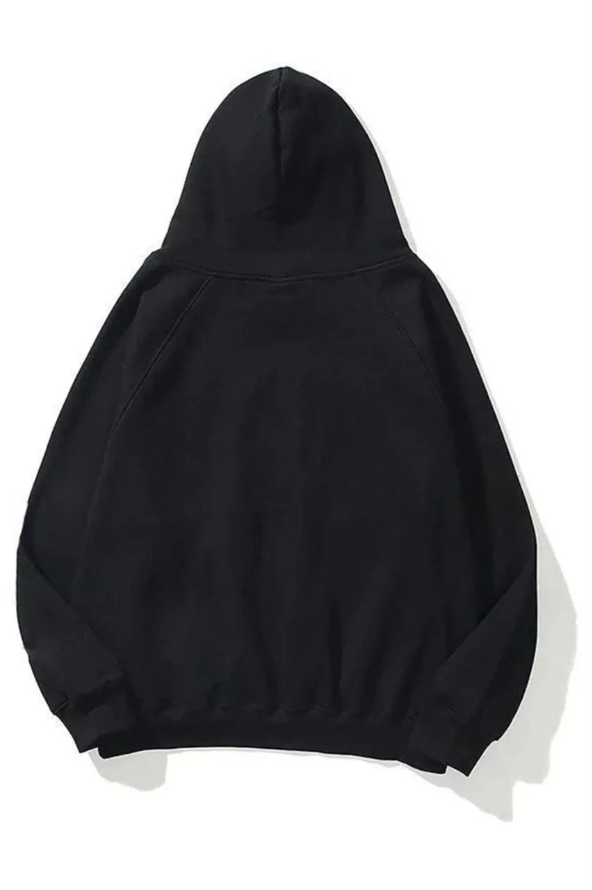Kadın Siyah 3 İplik Pamuklu Kanguru Cepli Kapüşonlu Sweatshirt