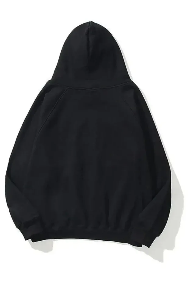 Gratë e zeza 3 fije pambuku xhepi kanguri me kapuç Sweatshirt 1