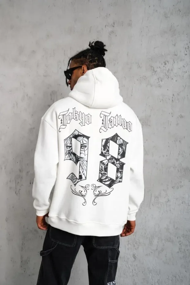 Sweatshirtê Mêran ê Spî, 3 Têl, Pembû, Bi Çapkirin, Bi Kevan 2
