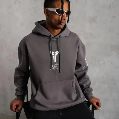Bărbați Gri 3 Fire Bumbac Imprimat Capușon Sweatshirt 4