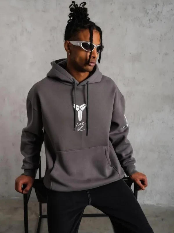 Bărbați Gri 3 Fire Bumbac Imprimat Capușon Sweatshirt 4
