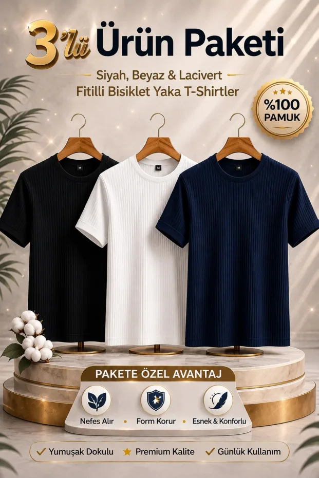 Erkek Siyah Oversize Bisiklet Yaka Fitilli Pamuklu Tişört 1