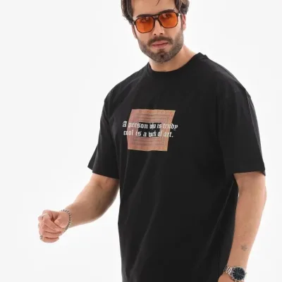 Pánske čierne regular fit bicykel golier potlačené tričko 7