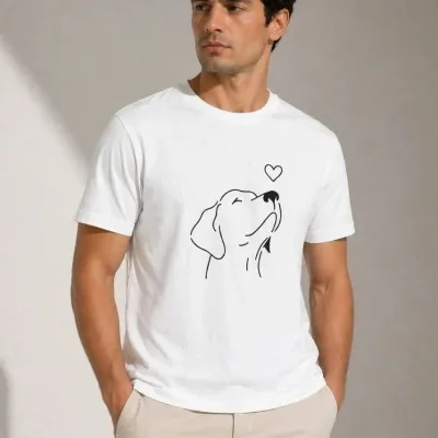 Muški bijeli oversize pas figura minimal print majica 2