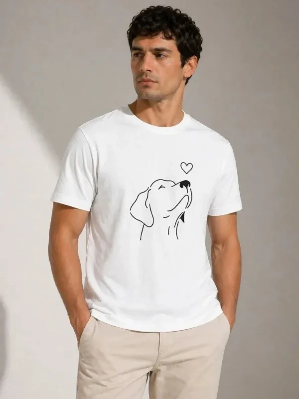 Muški bijeli oversize pas figura minimal print majica 2
