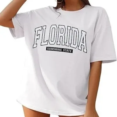 Dámské bílé tričko s kulatým výstřihem, potisk Florida, vzor 4