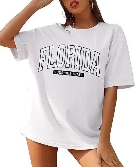 Dámské bílé tričko s kulatým výstřihem, potisk Florida, vzor 4