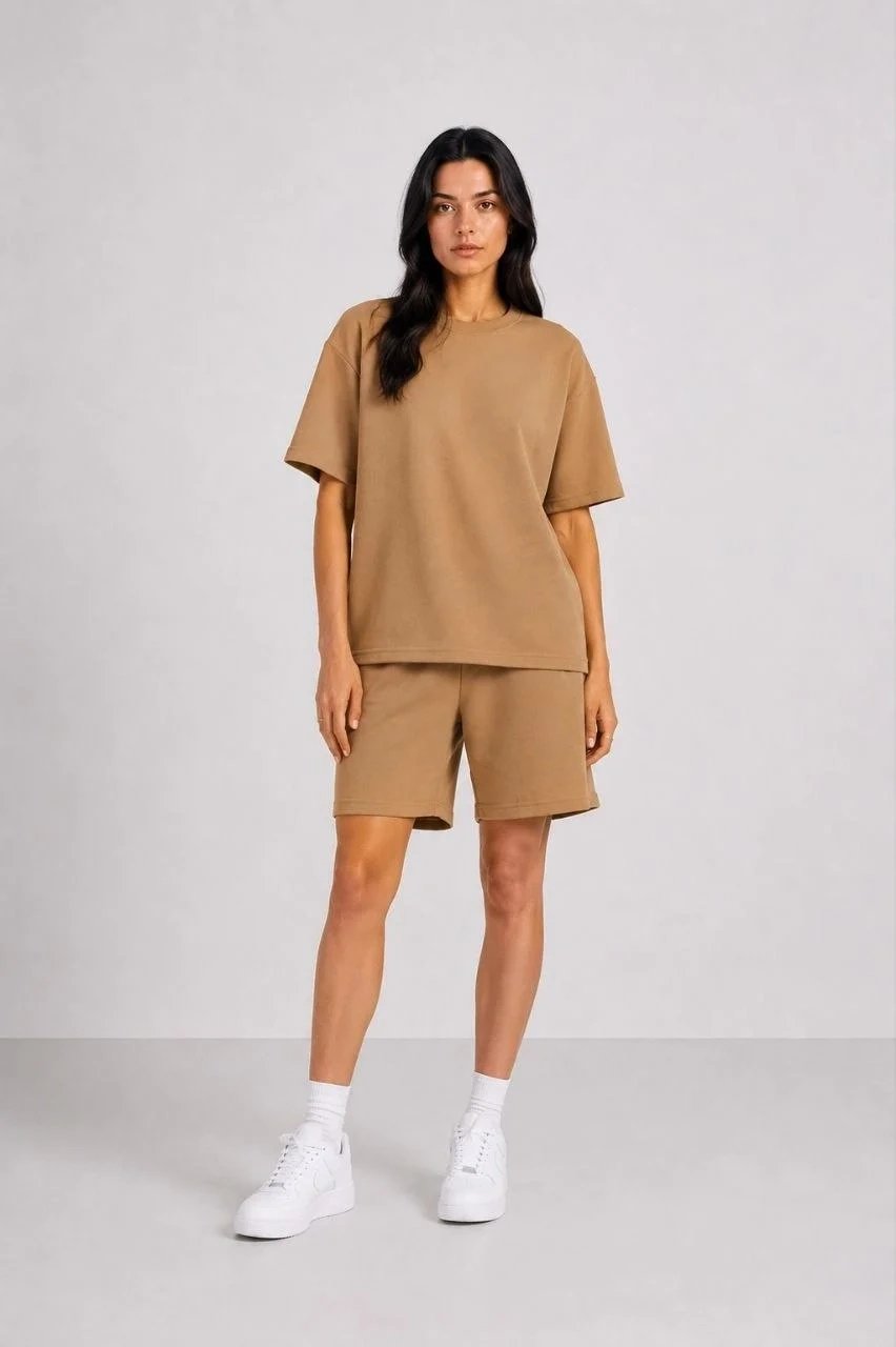 Damski brązowy oversize zestaw z miękkiego modal z kieszeniami 3