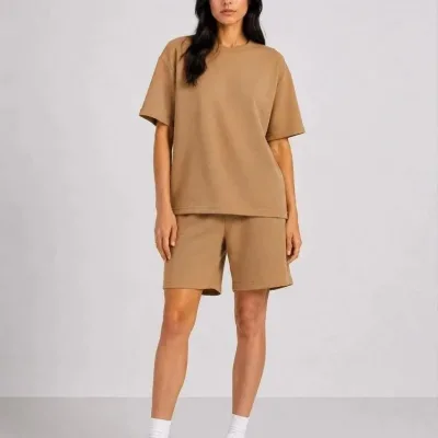 Ženski smeđi oversize modal mekani teksturirani set sa džepovima 3