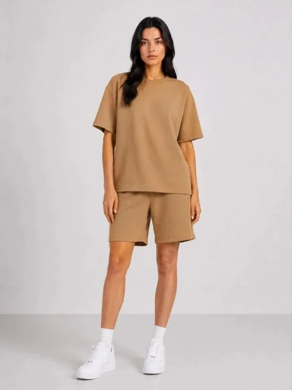 Ženski smeđi oversize modal mekani teksturirani set sa džepovima 3