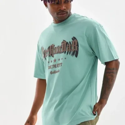 Men's Mint Green Oversize Crew Neck Printed T-Shirt 1