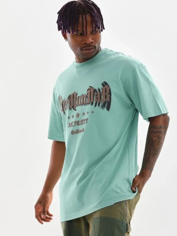 Men's Mint Green Oversize Crew Neck Printed T-Shirt 1