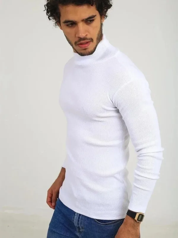 Pánské bílé elastické žebrované rolák body 2