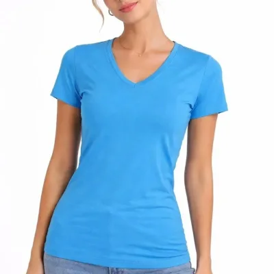 Dámske svetlomodré slim fit V-výstrihové tričko s lycrou 4