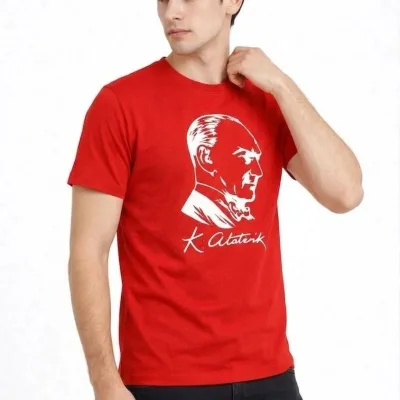 Muška crvena bicikli kragna Atatürk print majica 3