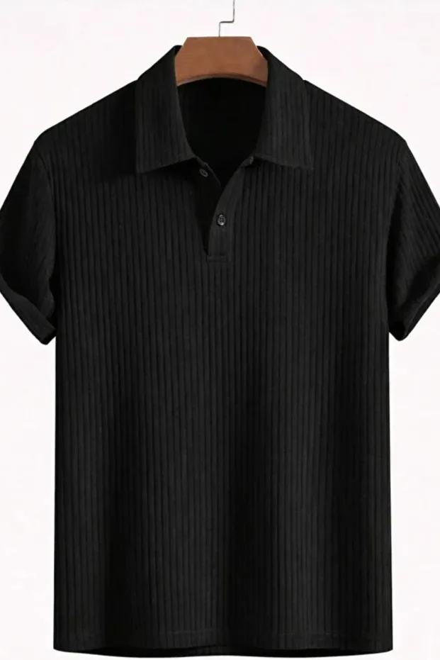 Siyah Beyaz 2'li Paket Erkek Oversize Fitilli Polo Yaka 2