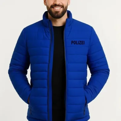 Men's Sax Blue Micro Water Repellent Quilted Printed Zippered Bomber Jacket 2