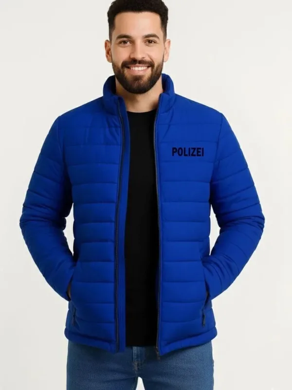 Men's Sax Blue Micro Water Repellent Quilted Printed Zippered Bomber Jacket 2