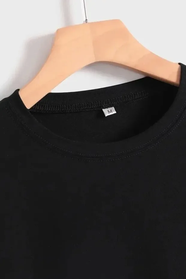 Ženska crna oversized biciklistička kragna sa printom majica 4