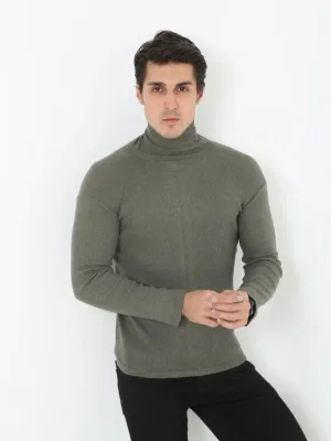 Pánske kaki slim fit lycrové rolákové body