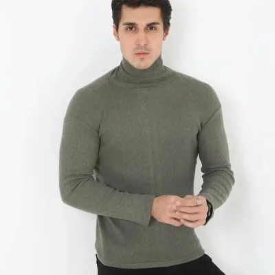 Pánske kaki slim fit lycrové rolákové body 1