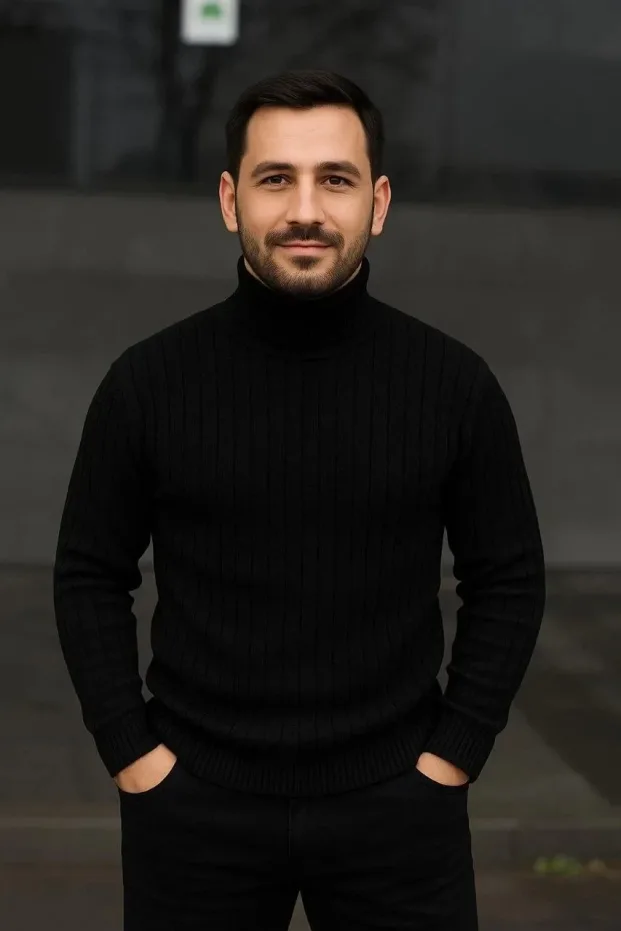 Erkek Siyah Kalın Fitilli Tam Boğazlı Balıkçı Yaka Triko Kazak 3