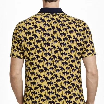 Men's Yellow Pique Fabric Polo Collar Palm Patterned T-Shirt 3